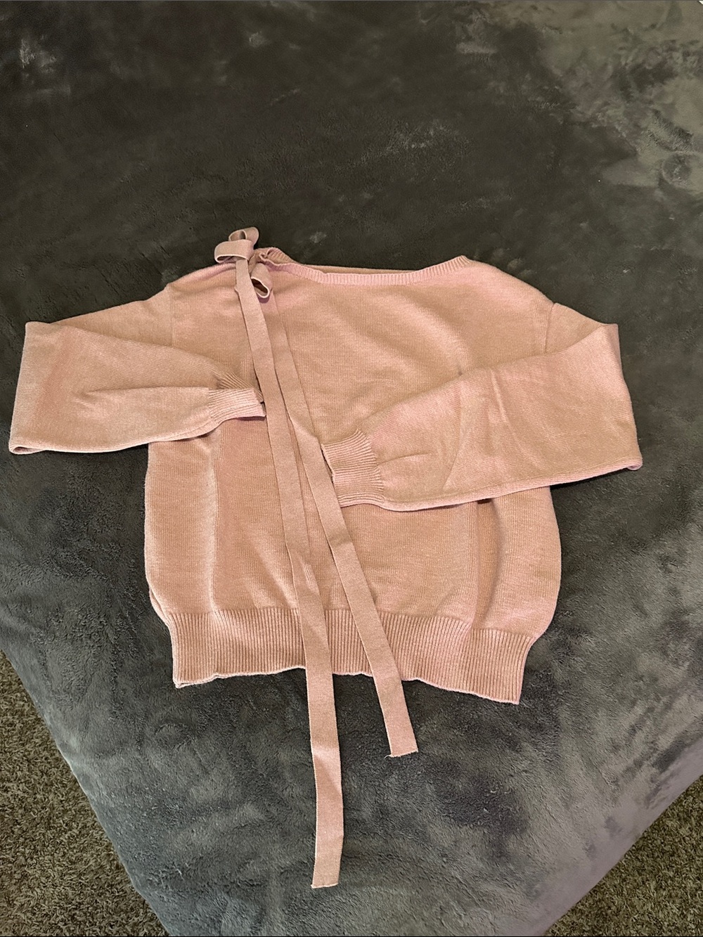 Off-the-Shoulder Pink Ribbon Sweater